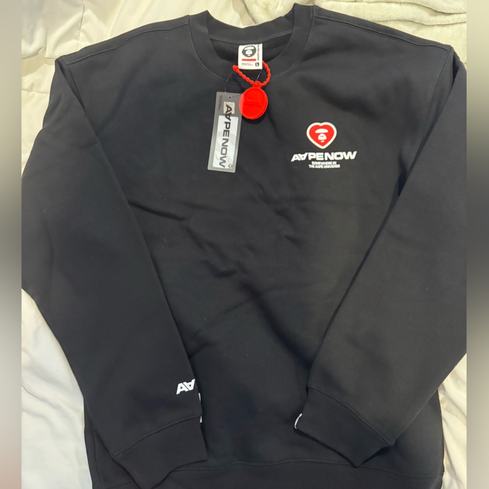 Bape Black Crewneck Sweatshirt with Red & White Logo